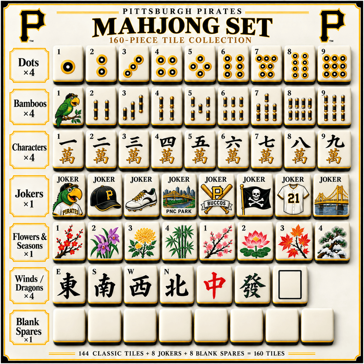 Premium PITTS Mahjong Tiles Set PVNA