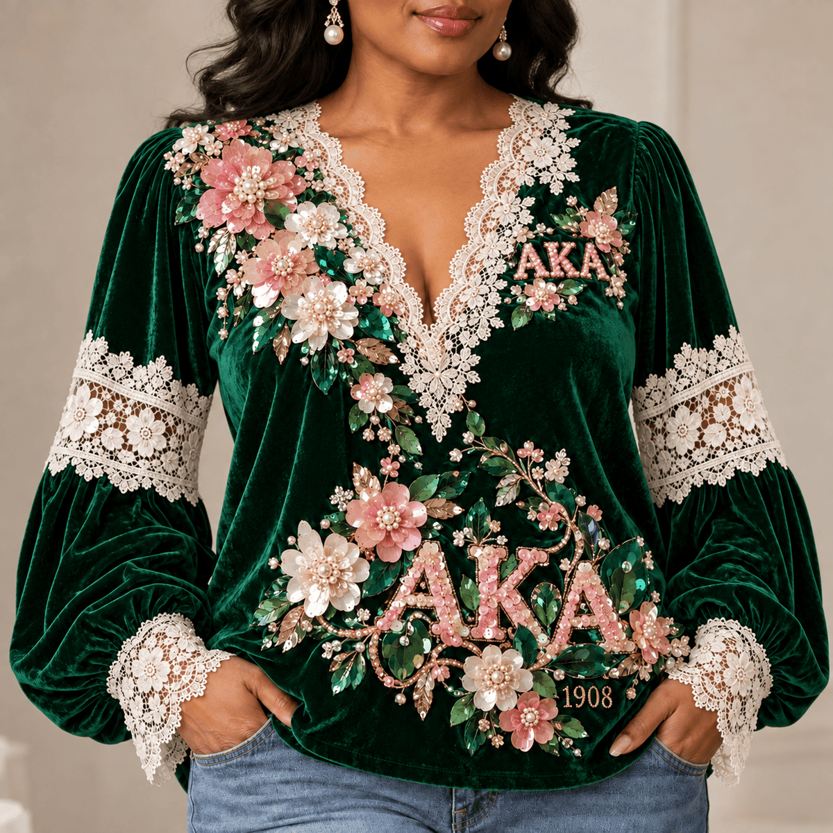 AKA Lace-Trimmed Women’s Blouse HTTT