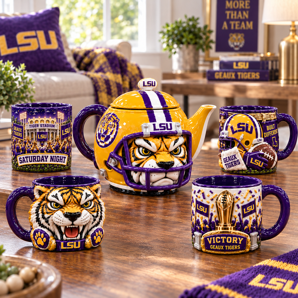 LSU Premium Sculptural Ceramic Drinkware Set NTNA
