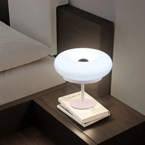 Artistic Creative Design Tall Table Lamp, Donut-Shaped Night Light, Touch Switch, Rechargeable, Three-Color Dimming, Suitable for Study Room, Bedroom, Living Room, Dining Bar, Decorative Lighting.