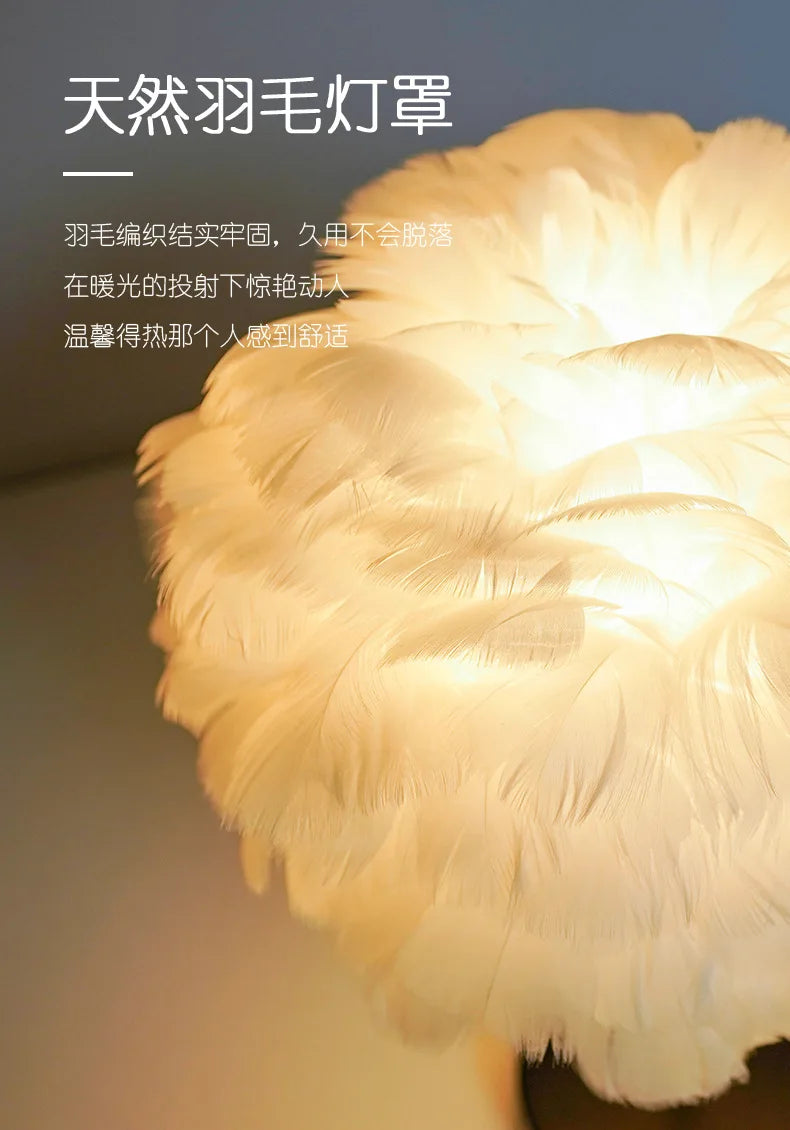 Nordic Decorative Feather Table Lamp Bedroom Bedside Lamp High Sense B & B Creative Ins Girl Heart Feather Lamp Light Luxury