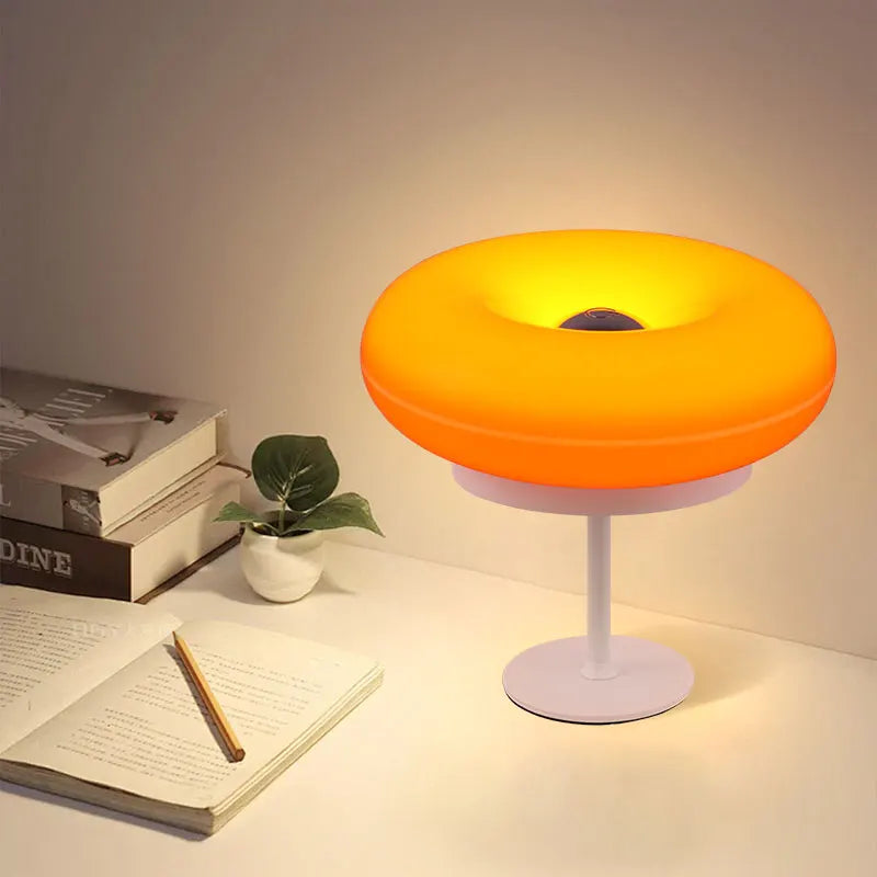 Artistic Creative Design Tall Table Lamp, Donut-Shaped Night Light, Touch Switch, Rechargeable, Three-Color Dimming, Suitable for Study Room, Bedroom, Living Room, Dining Bar, Decorative Lighting.